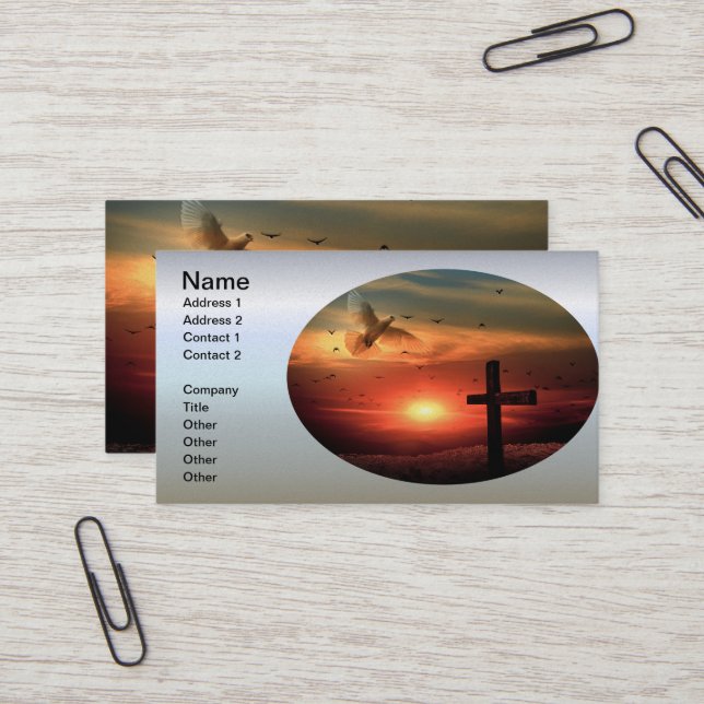 Sunset Resurrection Dove and Cross Business Card (Front/Back In Situ)