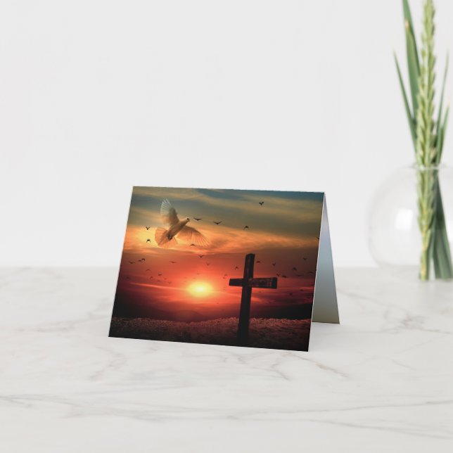 Sunset Resurrection Dove and Cross Card (Front)