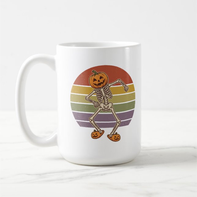 Sunset Retro Dancing Skeleton | Halloween Coffee Mug (Left)