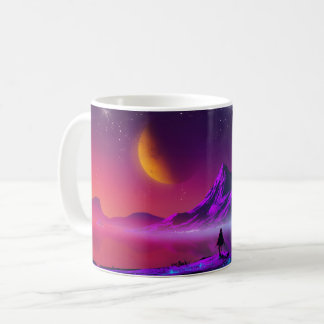 sunset retro scifi neon synthwave colours coffee mug