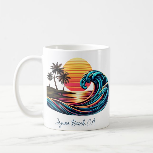 Sunset Retro Surf Wave Coffee Mug (Left)