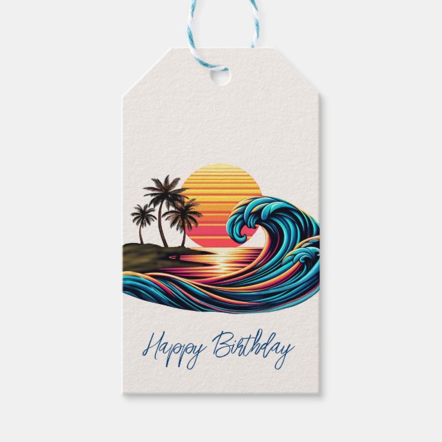 Sunset Retro Surf Wave- Gift Tags (Front)