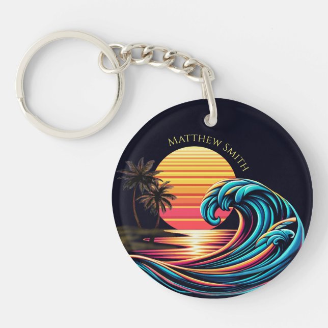 Sunset Retro Surf Wave- Key Ring (Front)
