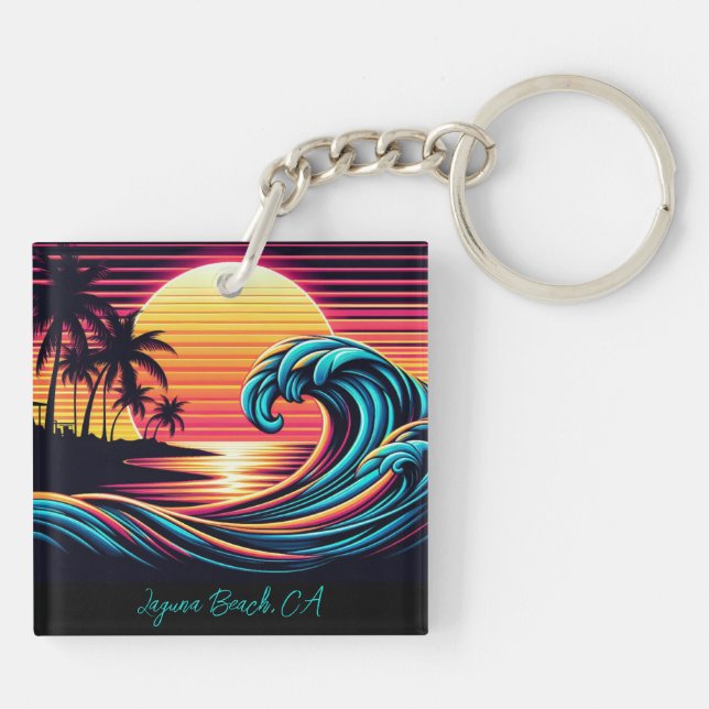 Sunset Retro Surf Wave- Key Ring (Back)