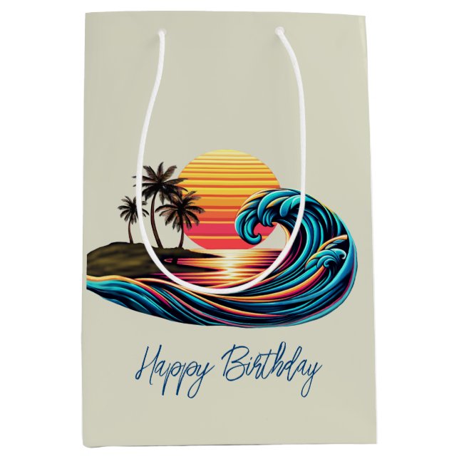 Sunset Retro Surf Wave Medium Gift Bag (Front)