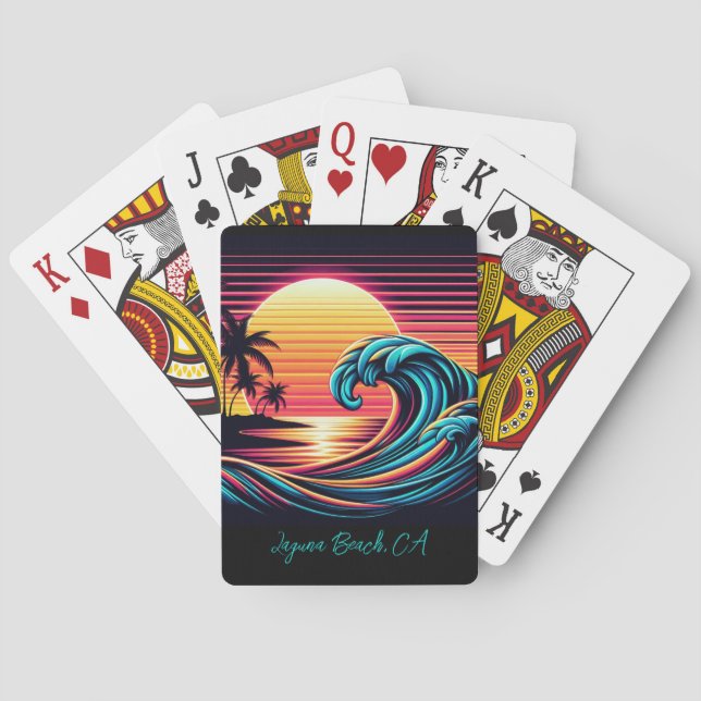 Sunset Retro Surf Wave Playing Cards (Back)