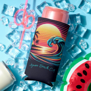 Sunset Retro Surf Wave Seltzer Can Cooler