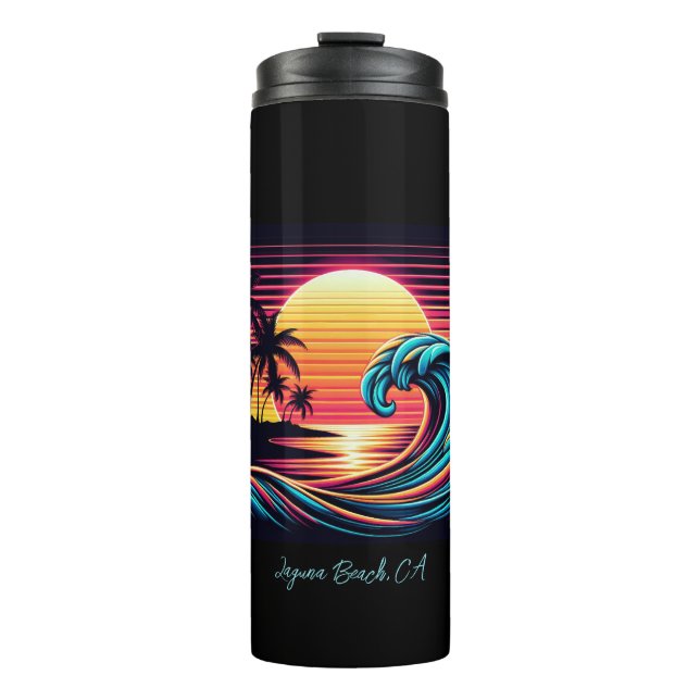 Sunset Retro Surf Wave- Thermal Tumbler (Front)