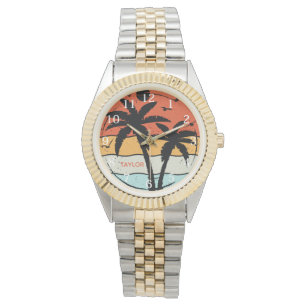 Sunset Retro Vintage Beach Palm Tree Watch