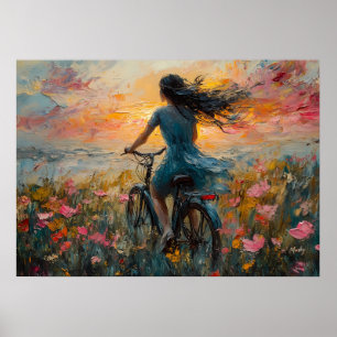 Sunset Ride Through a Flower Field - Impressionist Poster