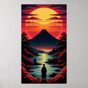 Sunset River With Volcano Poster