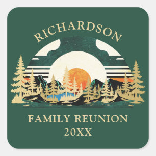Sunset Road Trip Personalised Green Family Reunion Square Sticker