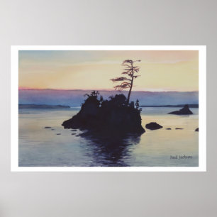 "Sunset Rockaway Beach" Watercolor Painting Poster