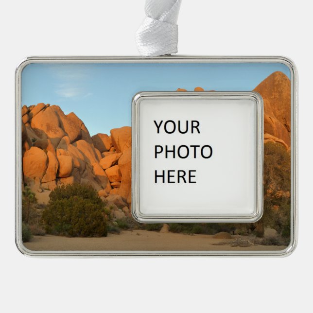 Sunset Rocks at Joshua Tree Silver Plated Framed Ornament (Front)