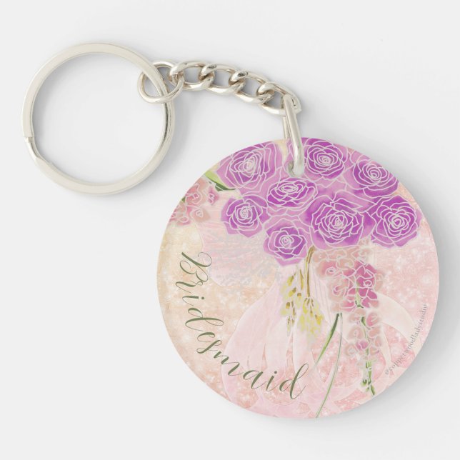 Sunset rose Coquette sheer bow Bouquet bridesmaid  Key Ring (Front)