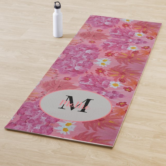 Sunset Rose Floral Monogram Yoga Mat (In Situ)