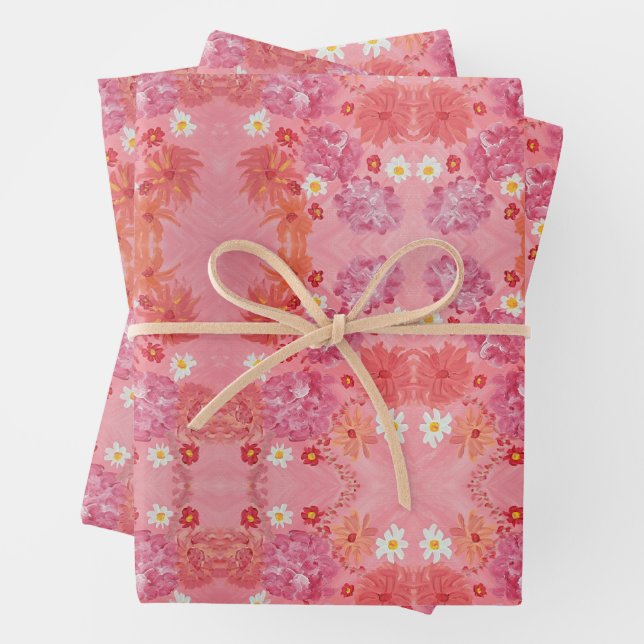 Sunset Rose Floral Wrapping Paper (In situ)