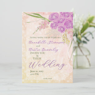 Sunset Rose Garden Sheer bow Bouquet Wedding  Invitation