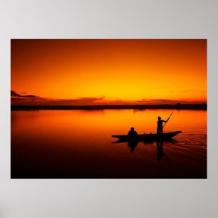 Sunset, Rowing Boat in The Sea Poster
