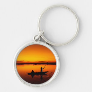 Sunset, Rowing Boat Silhouette-16497 Key Ring