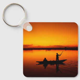Sunset, Rowing Boat Silhouette-16497 Key Ring