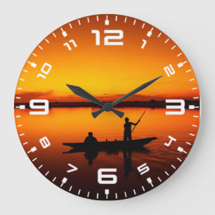 Sunset, Rowing Boat Silhouette-16497 Large Clock
