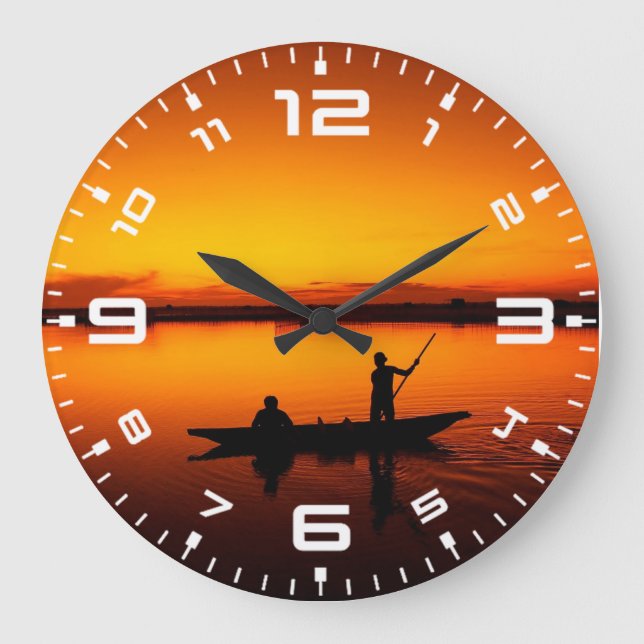 Sunset, Rowing Boat Silhouette-16497 Large Clock (Front)