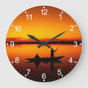 Sunset, Rowing Boat Silhouette-16497 Large Clock