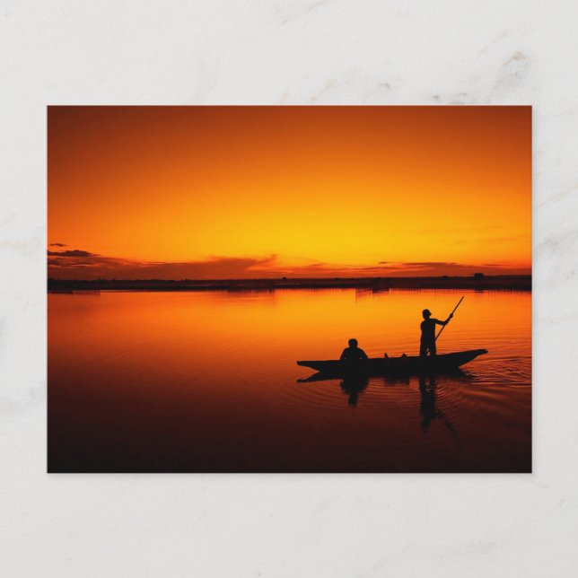 Sunset, Rowing Boat Silhouette-16497 Postcard (Front)