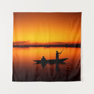 Sunset, Rowing Boat Silhouette-16497 Tapestry