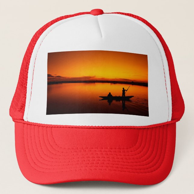 Sunset, Rowing Boat Silhouette-16497 Trucker Hat (Front)