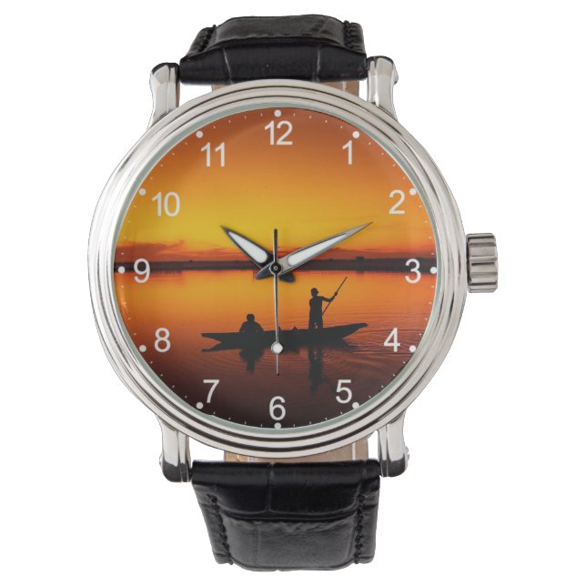Sunset, Rowing Boat Silhouette-16497 Watch (Front)