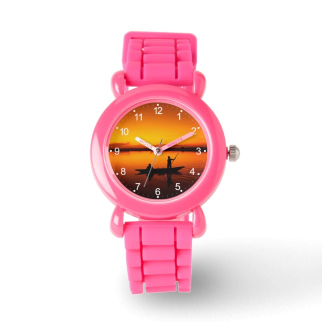 Sunset, Rowing Boat Silhouette-16497 Watch (Front)