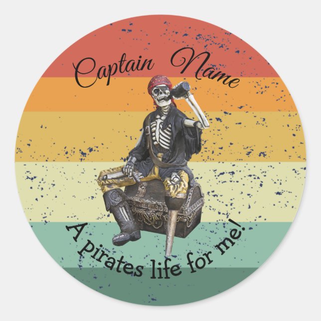 Sunset Rum Skeleton Party Pirate Classic Round Sticker (Front)