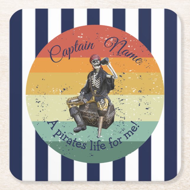 Sunset Rum Skeleton Party Pirate Square Paper Coaster (Front)