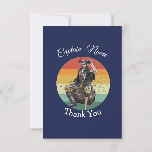 Sunset Rum Skeleton Pirate Party  Thank You Card (Front)