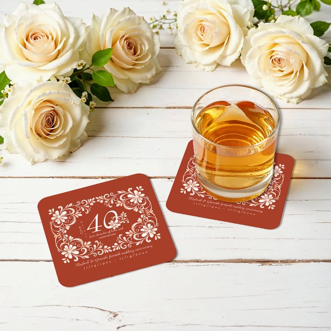 Sunset Rust Red Shabby Chic 40 Anniversary Coaster (Creator Uploaded)