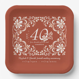 Sunset Rust Red Shabby Chic 40 Anniversary Plate