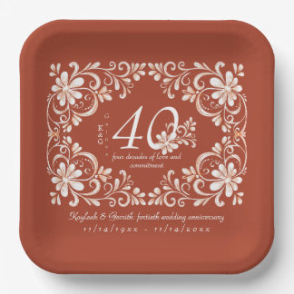 Sunset Rust Red Shabby Chic 40 Anniversary Plate