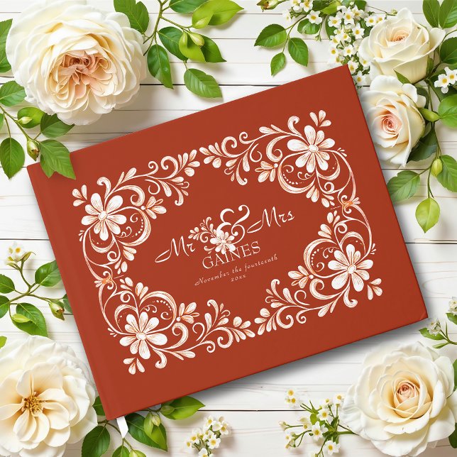 Sunset Rust Red Shabby Chic Wedding Guest Book (Creator Uploaded)