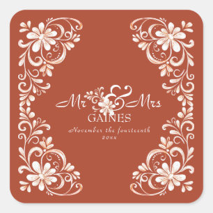 Sunset Rust Shabby Chic Mr & Mrs Wedding Sticker