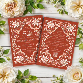 Sunset Rust Shabby Chic QR Anniversary Invitation
