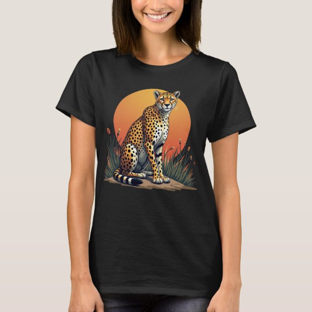 Sunset Safari Cheetah Graphic T-Shirt for Women (Front)
