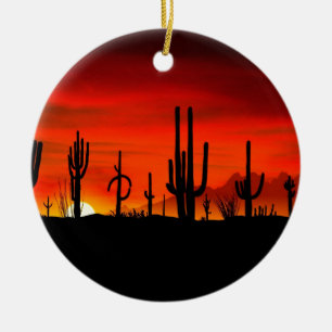 Sunset Saguaros Sonoran Desert Arizona Ceramic Tree Decoration
