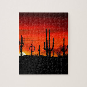 Sunset Saguaros Sonoran Desert Arizona Jigsaw Puzzle