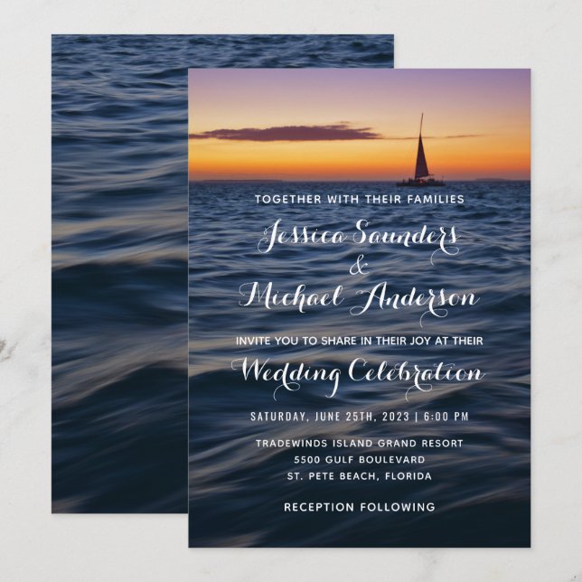 Sunset Sail Modern Nautical Wedding Invitation (Front/Back)