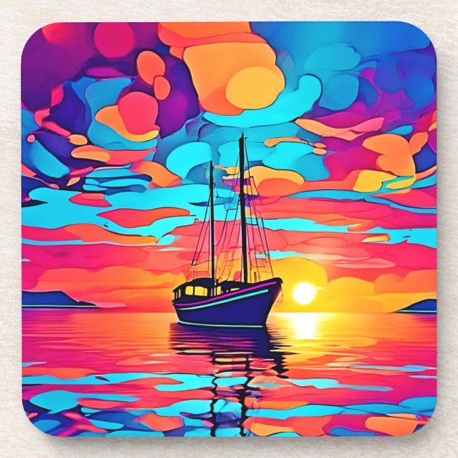 Sunset Sailboat Dreamscape Coaster (Front)