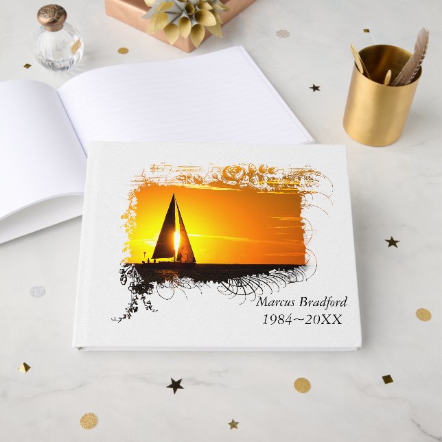 Sunset Sailboat Memorial Service  Guest Book (Front Open)