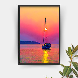 Sunset Sailboat on the Sea Poster