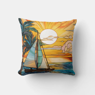 Sunset sailboat ride throw pillow